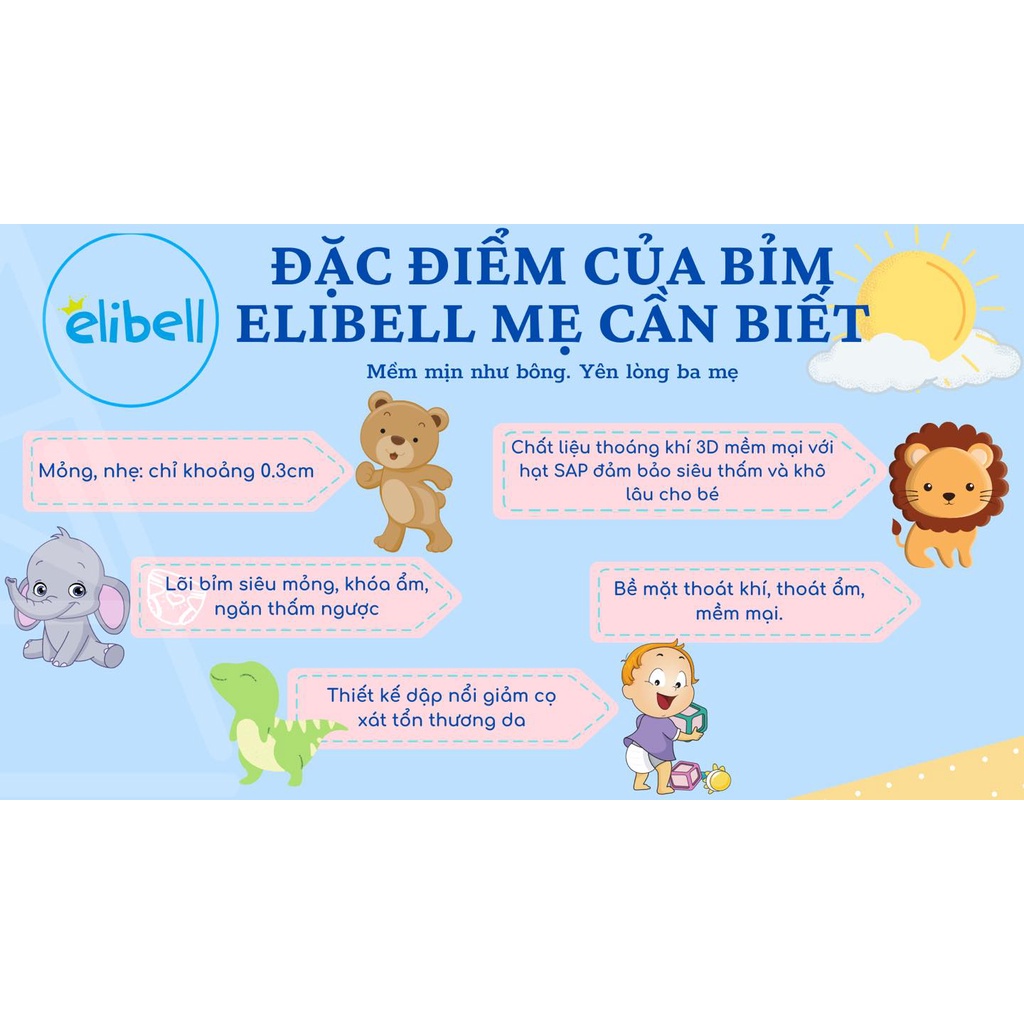 1 THÙNG - 3 BỊCH BỈM ELIBELL Chính hãng Bỉm dán/ quần nội địa Nga cao cấp S76/M64/L54/L44/XL38/XXL26