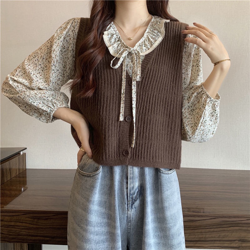 Bộ áo dệt kim cổ chữ v dáng rộng phối quần short thanh lịch cho nữ