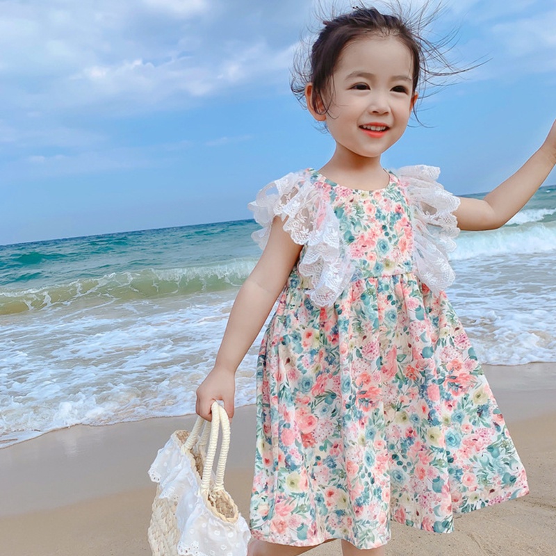 Đầm Hoa Công Chúa Đi Biển Cho Bé Gái