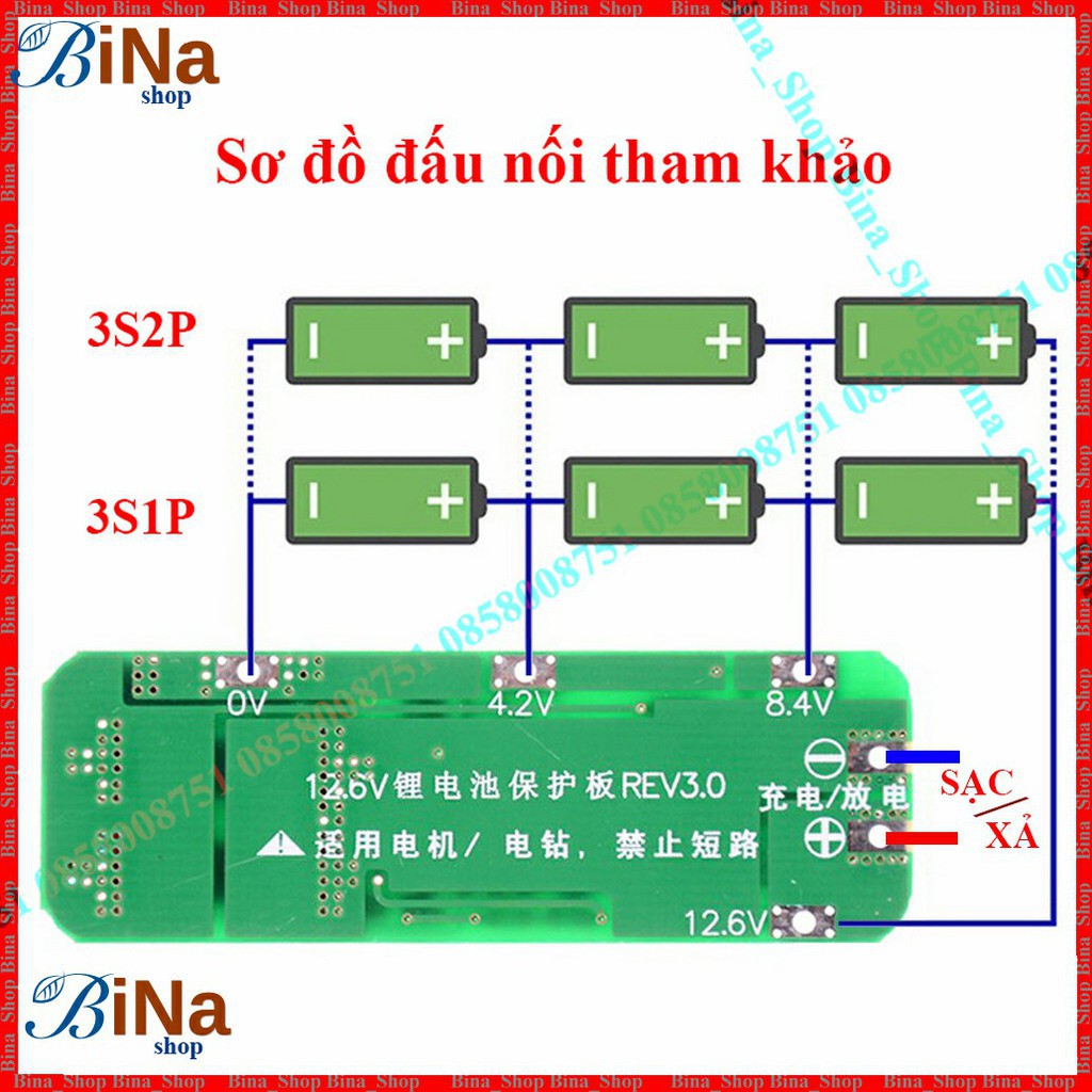 Mạch sạc bảo vệ pin 3S 20A 12v6 tự ngắt khi đầy