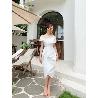 Đầm trắng trễ vai dự tiệc hàng thiết kế cao cấp