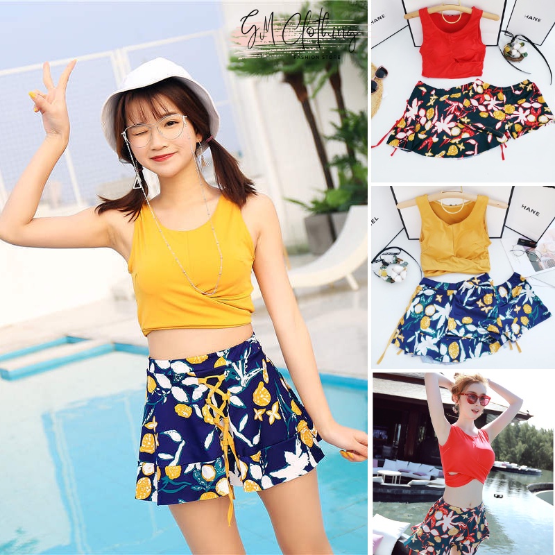 Bộ đồ bơi bikini hai mảnh 3 chi tiết đi tắm biển nữ - Dễ thương