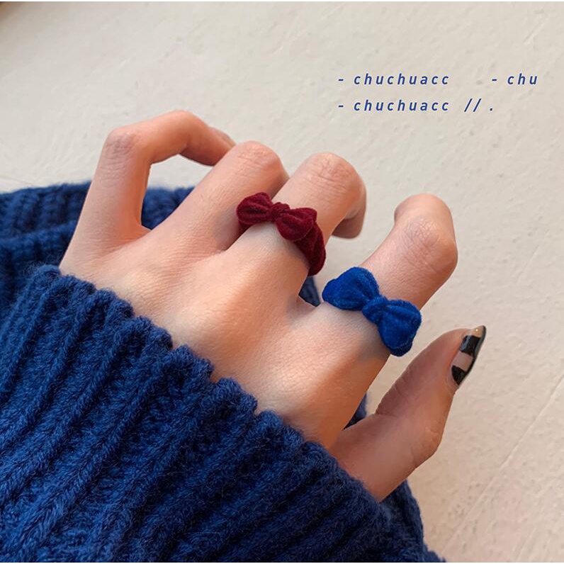 Nhẫn IF YOU vải nhung thắt nơ đính quả dâu tây phong cách cổ điển dành cho nữ