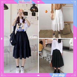 Chân váy midi xếp ly 💖FREESHIP💖chân váy dáng dài 3 tầng ullzang AD15 SUNNY