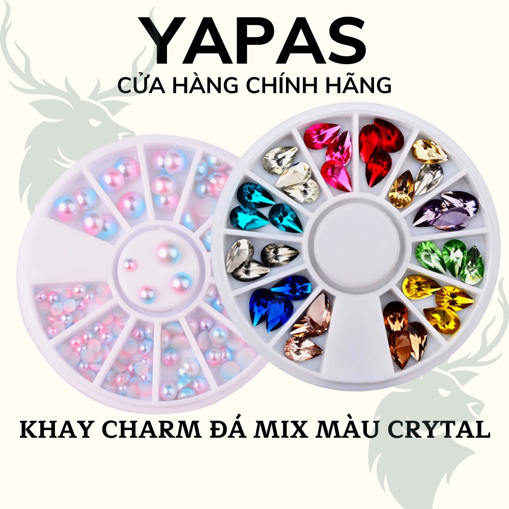 Đá nail đính móng YHB khay mix 12 màu Yapas crytal , đá khối ngọc trai nửa gắn móng trang trí nail siêu sáng