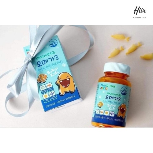 Dầu cá Omega 3 Nutri D- Day Omega 3 Baby & Kids dạng kẹo dẻo vị cam ngọt thơm dễ ăn dành cho trẻ trên 2 tuổi lọ 60 viên