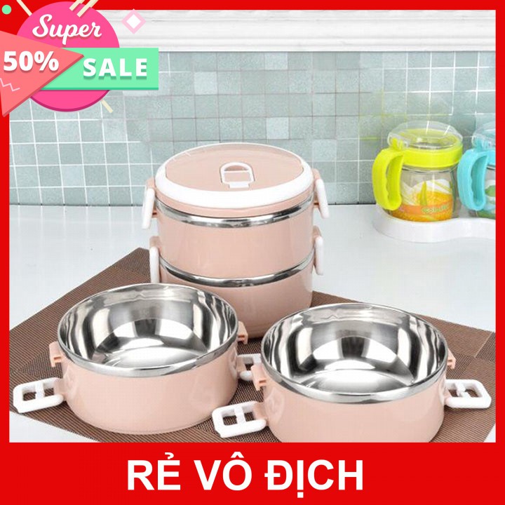 Hộp Cơm Cách Nhiệt 2 Tầng Lúa Mạch, Hộp Cơm Trưa Văn Phòng Ruột INNOX 205