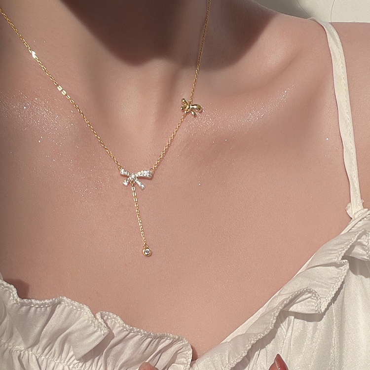 Vòng cổ Mặt Nơ Tua Rua Đính Đá Zircon Thời Trang Mùa Hè Cho Nữ