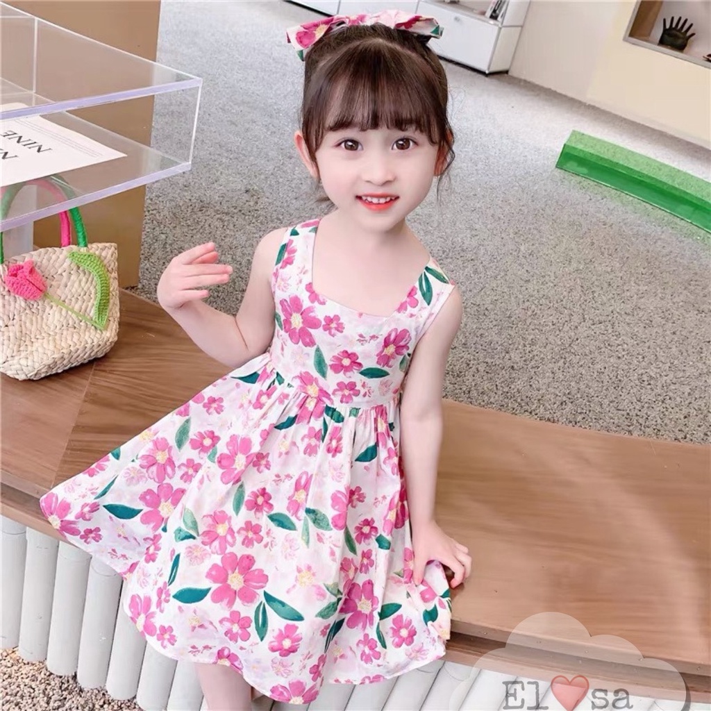 Váy xinh bé gái - Váy Sát Nách Cài Cúc Sau Họa Tiết Hoa Đào Xinh Xắn Cho Bé Gái 1-5 Tuổi