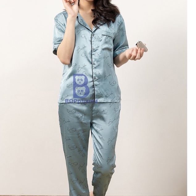 Đồ Bộ Ngủ Nữ Pizama Cộc Dài Chất Lụa Mềm Mịn, Thấm Hút. Mặc Nhà Thoải Mái, Dễ Chịu