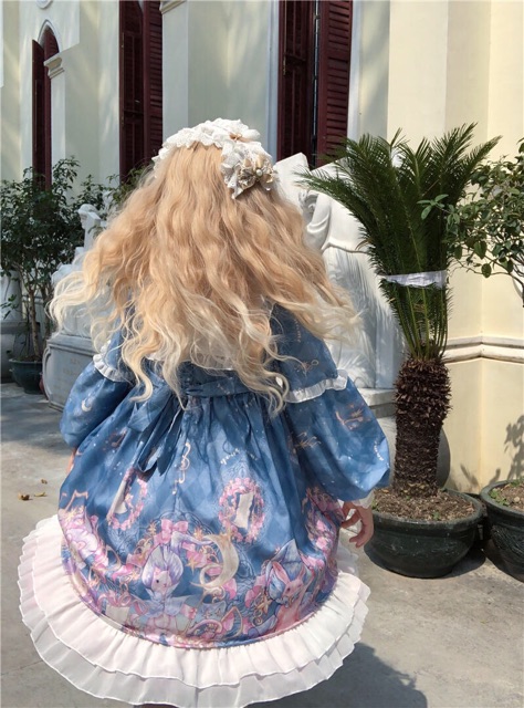 [Order] YAS0609-Váy Lolita op dài tay cổ trụ buộc ruy băng