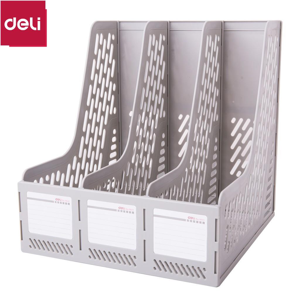 Giá tài liệu 3 ngăn đứng Deli - nhựa PP - Ghi xám - E9845 [Deli]