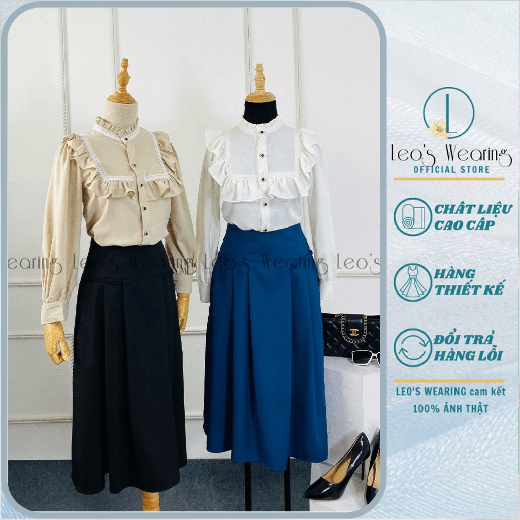 Set công sở LEOSWEARING Sét váy tiểu thư chân váy xòe có túi mix áo sơ mi cổ trụ bèo Đầm đi tiệc văn phòng đi chơi D46