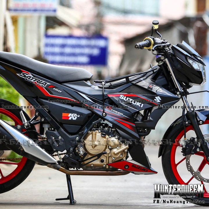 Tem rời cao cấp dán xe Raider FI đen, phối đỏ xám. Decal cao cấp không bay màu