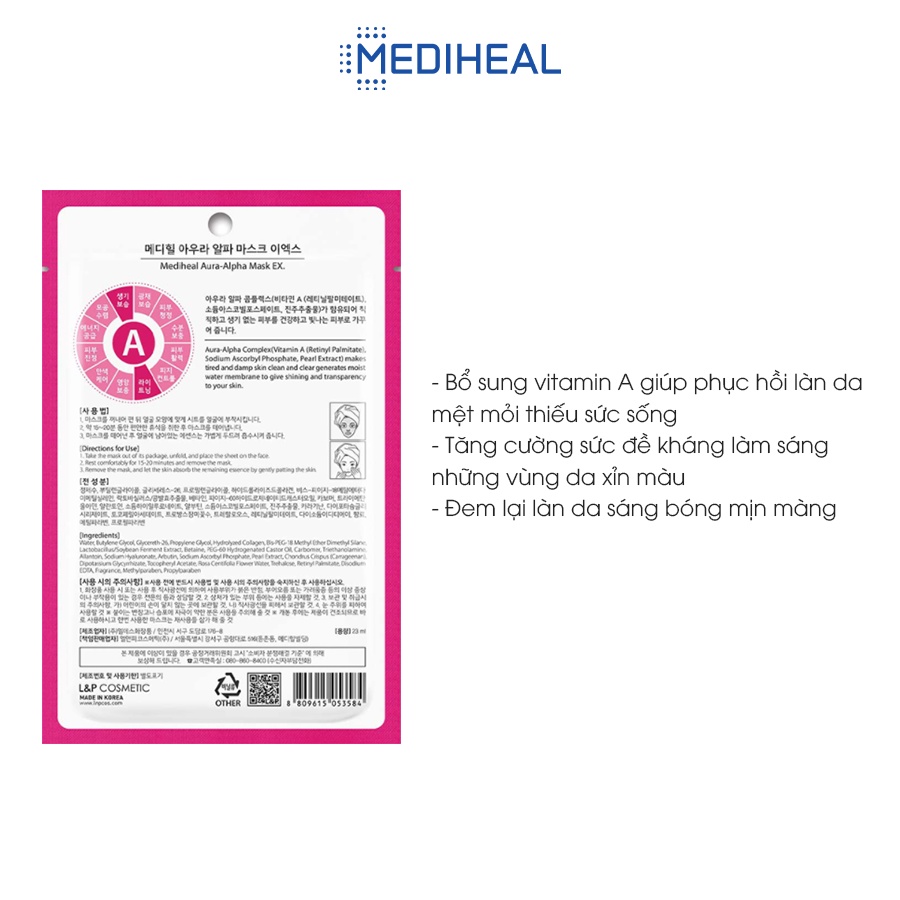 ặt Nạ Mediheal Aura Alpha Trắng Sáng Mediheal Aura Alpha Mask EX 23ml [K73]