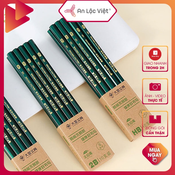 Combo 10 Bút Chì Gỗ 2B - HB Thân Xanh với ruột chì nét đậm & chắc chắn, mẫu Bút chì gỗ hot nhất hiện nay