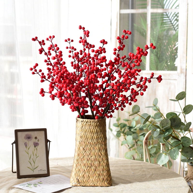 Nhánh cây việt quất nhân tạo màu đỏ trang trí nhà cửa/ văn phòng/ tiệc cưới/ năm mới