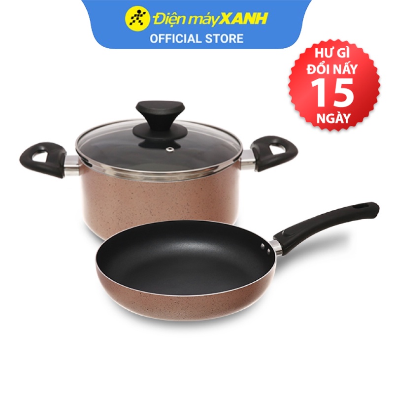 Bộ nồi chảo nhôm chống dính nắp kính Delites BE010-20-26