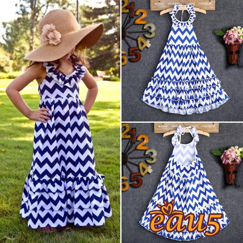 Đầm maxi kẻ sọc phong cách Boho cho bé gái