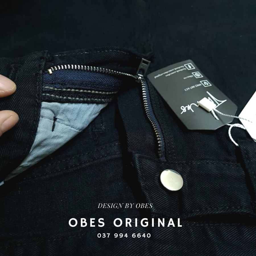 [OBES] Quần jeans ĐEN trơn Regular-fit Jeans mã QT101