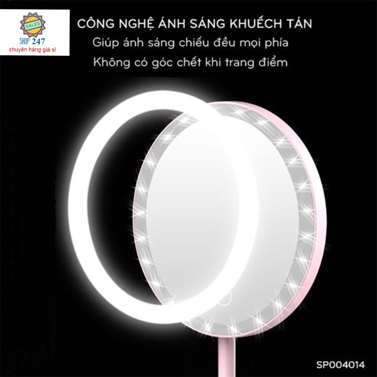 (GIÁ SIÊU TỐT)Gương để bàn trang điểm, Gương đèn led cảm ứng mẫu tròn , Gương Để Bàn