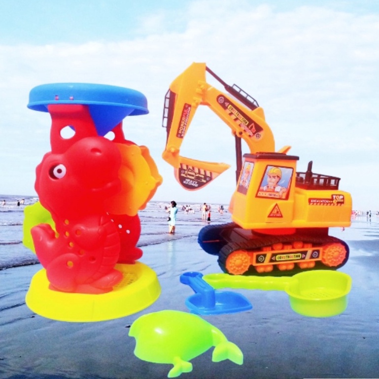 Bộ 2 Món Máy Múc Xích Và Guồng Cát Cho Bé Chơi Xúc Cát- Hạt......Bằng Nhựa Cao Cấp