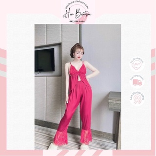 Bộ ngủ, đồ ngủ lụa 2 dây xẻ tà chất đẹp, mềm mại, thoáng mát màu đỏ, vàng freesize 40 - 60kg