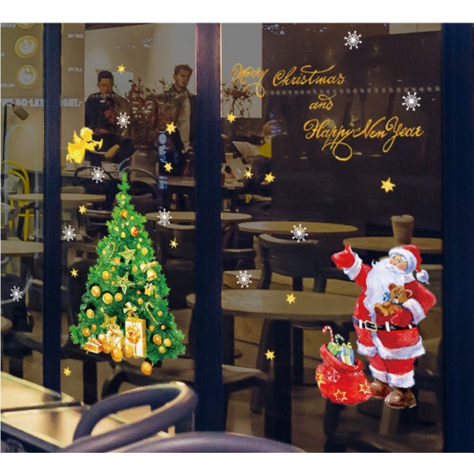 Decal Trang Trí Noel - Ông già noel phát quà bên cây thông | BigBuy360 - bigbuy360.vn