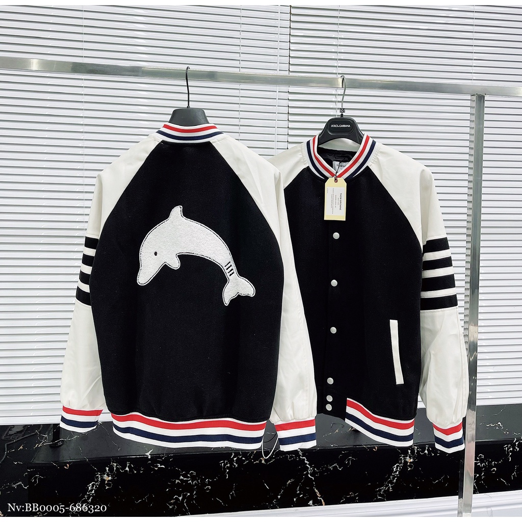 Áo Khoác Bomber Nam Thom Hình Thêu Bông Cá Heo Cực Chất . Áo Khoác Bomber Nam Nữ Thom Cao Cấp - MINH TÂY STORE