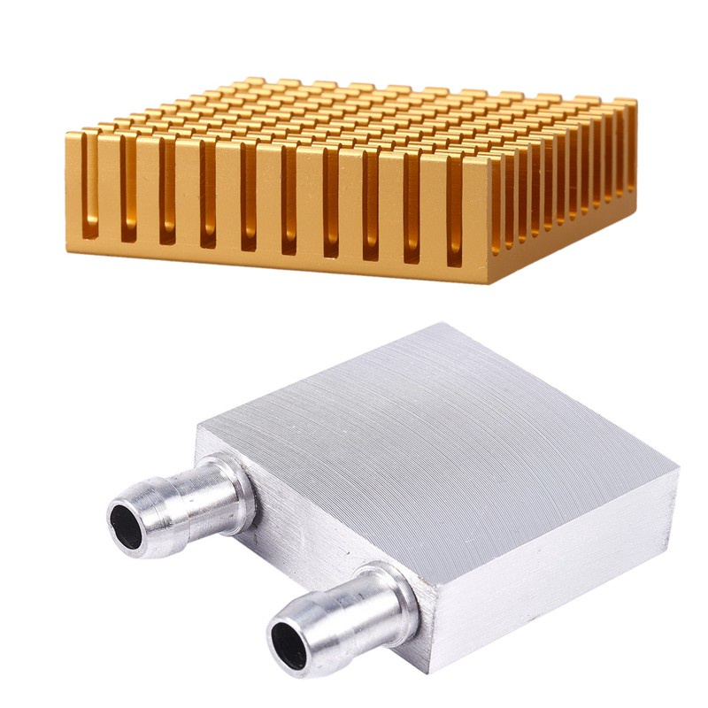 1pcs 40X40X12mm Aluminum Water Liquid Cooler Block Heatsink For Computer CPU Radiator & 1pcs Gold Aluminium 40mmx40mmx11mm Heatsink Cooling Cooler Fin For CPU