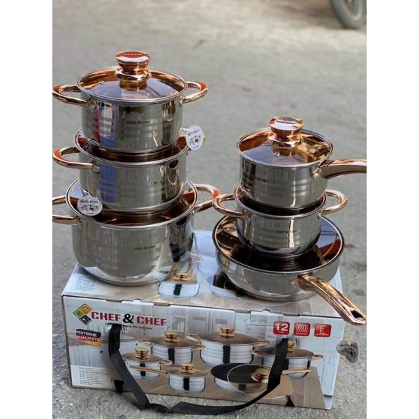 Bộ nồi inox nắp vàng.