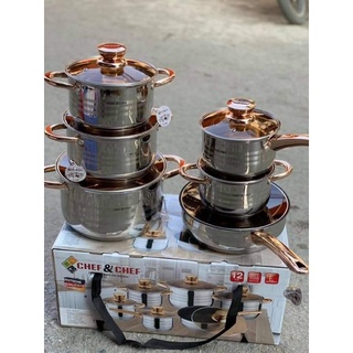Bộ nồi inox nắp vàng.