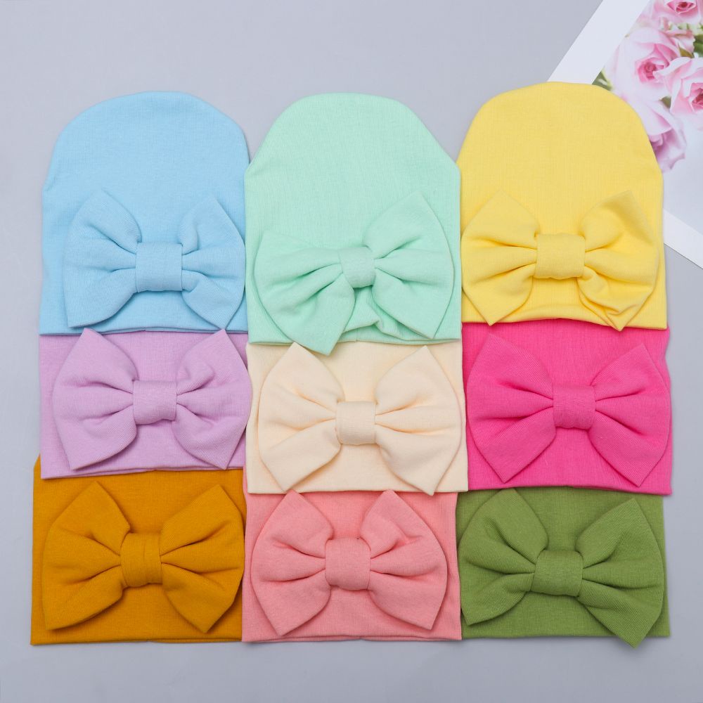 Mũ trùm đầu thắt nơ chất liệu cotton mềm mại cho bé MIHAN1