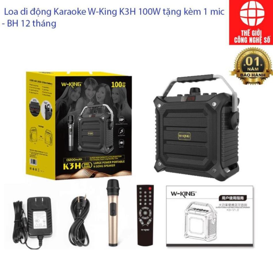 Loa karaoke bluetooth W-King K3H 100W tặng kèm mic, Loa di động, Pin cực lâu - BH 12 tháng