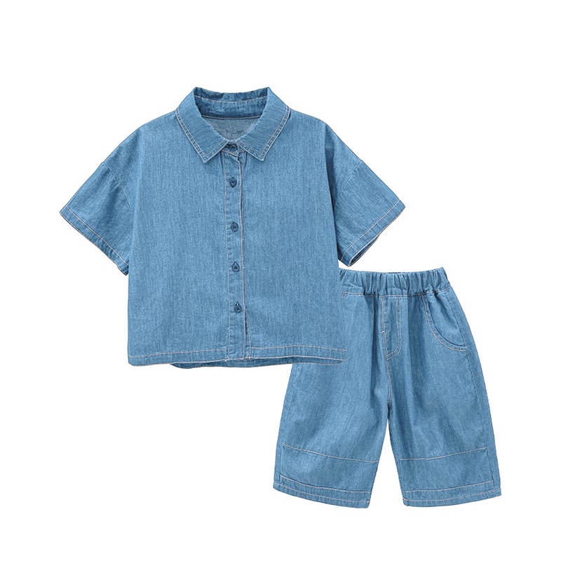 Set sơ mi bò giấy ngắn tay phong cách Hàn quốc có size đại cho bé trai 20-48kg, bộ quần áo Beekids Memory
