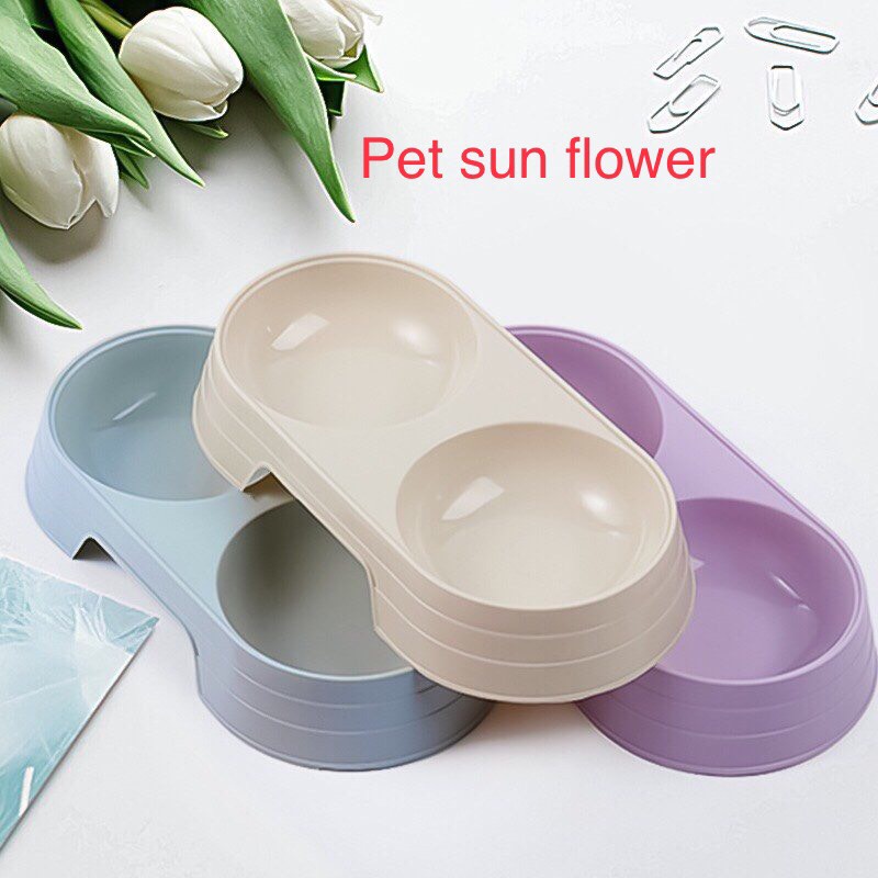 Bát ăn đôi nhựa đựng thức ăn và nước uống cho mèo, đế chống trượt cao cấp - Đảo Chó Mèo