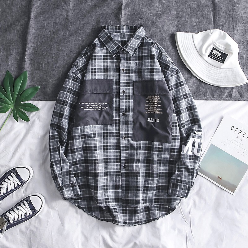 Áo sơ mi tay dài dáng rộng kẻ sọc phối túi lớn cá tính cho nam | BigBuy360 - bigbuy360.vn