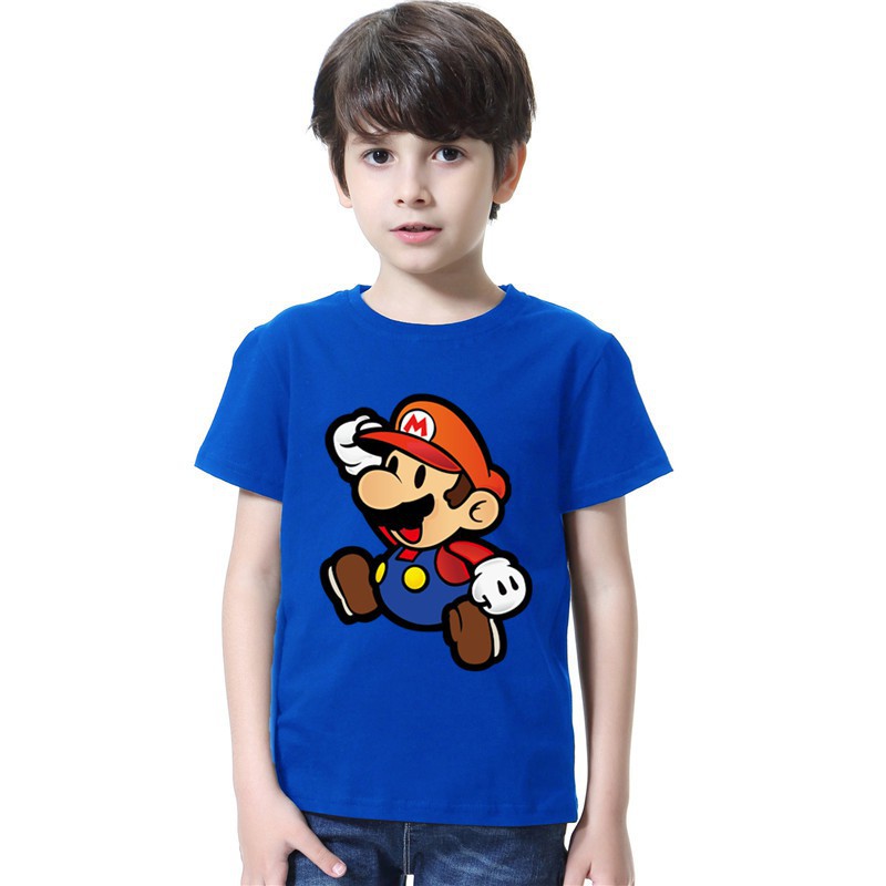 Áo thun cotton ngắn tay in hình Super Mario cho bé trai