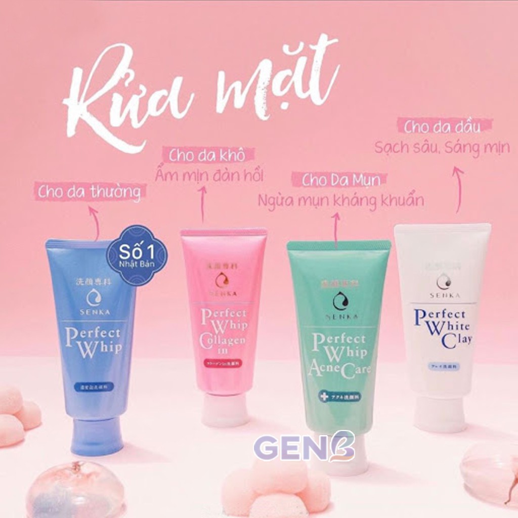 [CAO CẤP] Sữa Rửa Mặt Tạo Bọt SENKA NHẬT BẢN Senka Perfect Whip COLLAGEN Shiseido Da Mụn Da Khô Da Dầu Mỹ Phẩm GENB