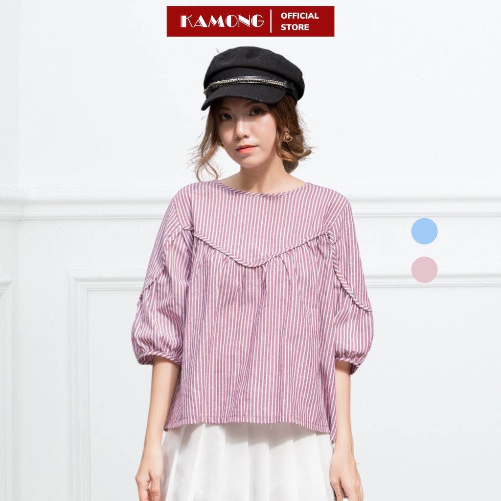 Áo kiểu babydoll sọc viền KAMONG A017