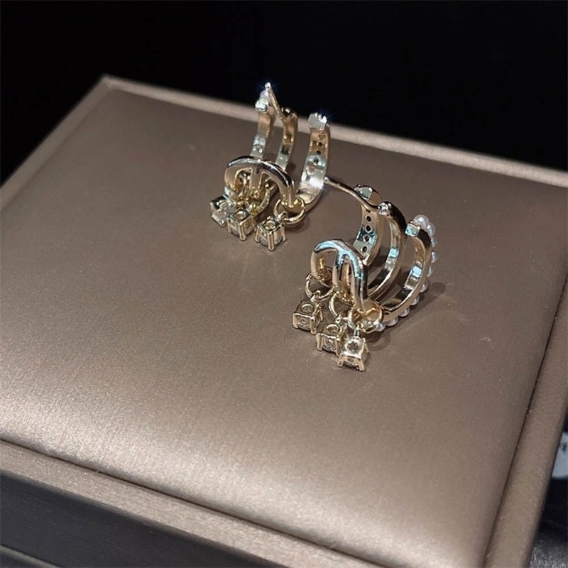 Bông Tai Đính Ngọc Trai / Đá Zircon Phong Cách Hàn Quốc Tinh Tế Cho Nữ