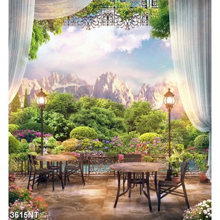 TRANH DÁN TƯỜNG 3D HÌNH ẢNH CỬA SỔ,CỬA SỔ NHÌN RA PHONG CẢNH,VÒM CỬA SỔ.