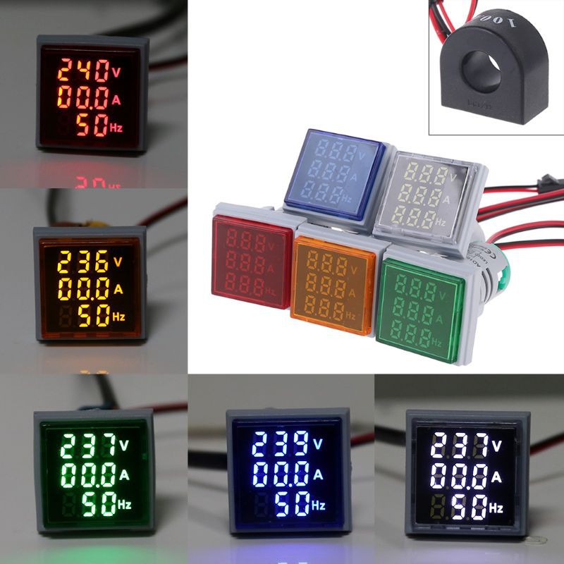 3in1 AC Voltmeter Ammeter Hz Current Frequency Panel Meter Indicator Digital Voltage Amp Hz Led Lamp Square Signal Light with CT