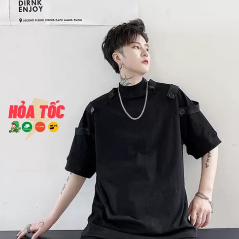 Áo thun unisex form rộng phối nút cực chất - Áo phông tay lỡ nam nữ cổ tròn phong cách ulzzang Hàn