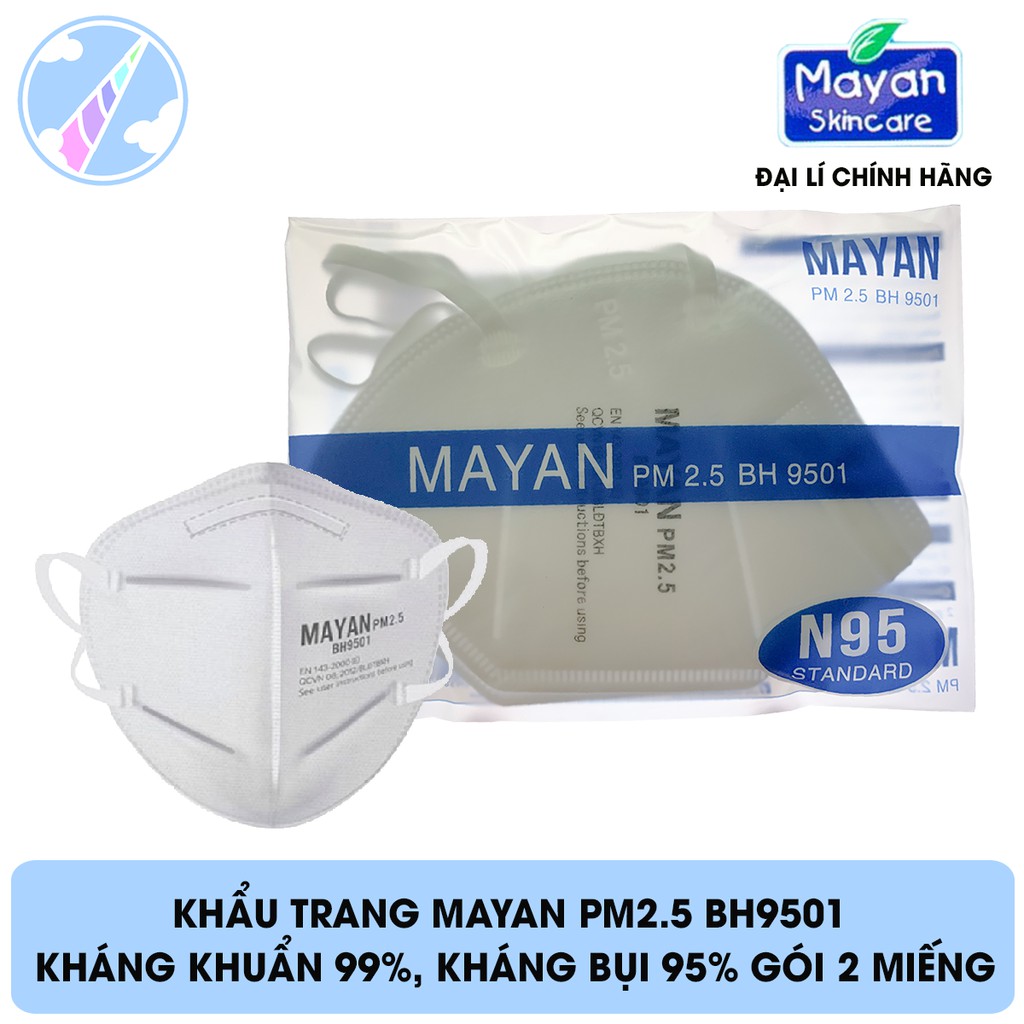 Gói 2 Miếng Khẩu Trang Mayan N95 PM2.5 BH9501 Ngăn Vi Khuẩn 99%, Lọc Bụi 95%