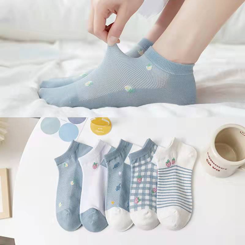 Set 5 đôi Tất nữ cổ ngắn họa tiết cute dễ thương phong cách hàn quốc chống trơn trượt 4021