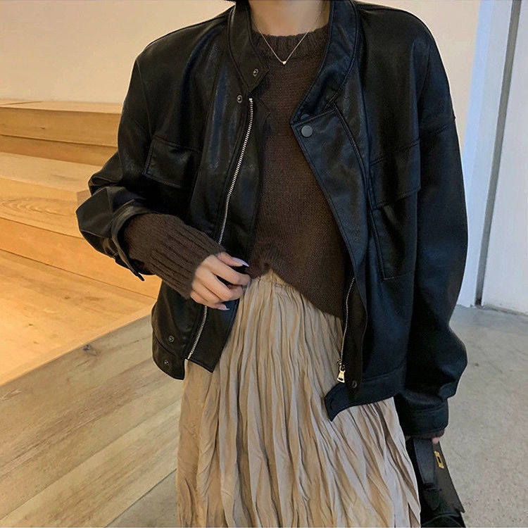 Áo khoác bomber vải da thời trang cá tính cho nữ