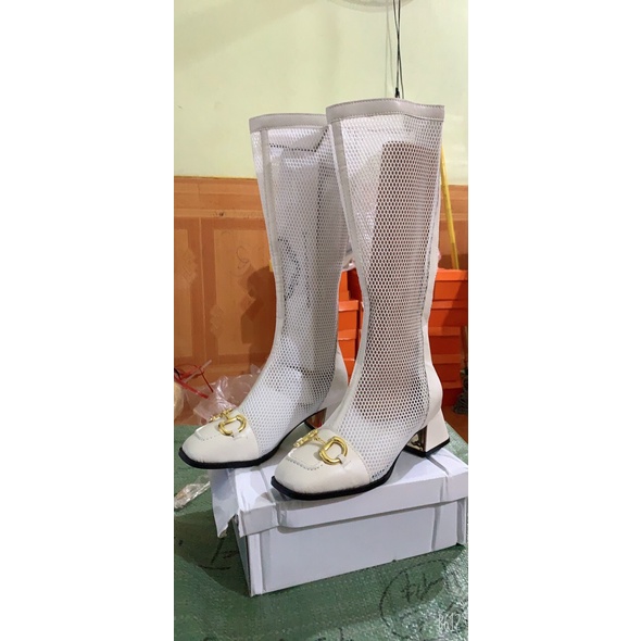 Sẵn Bốt lưới đùi mũi da vuông gót 5cm 2 kiểu ngắn dài  Fullbox | BigBuy360 - bigbuy360.vn