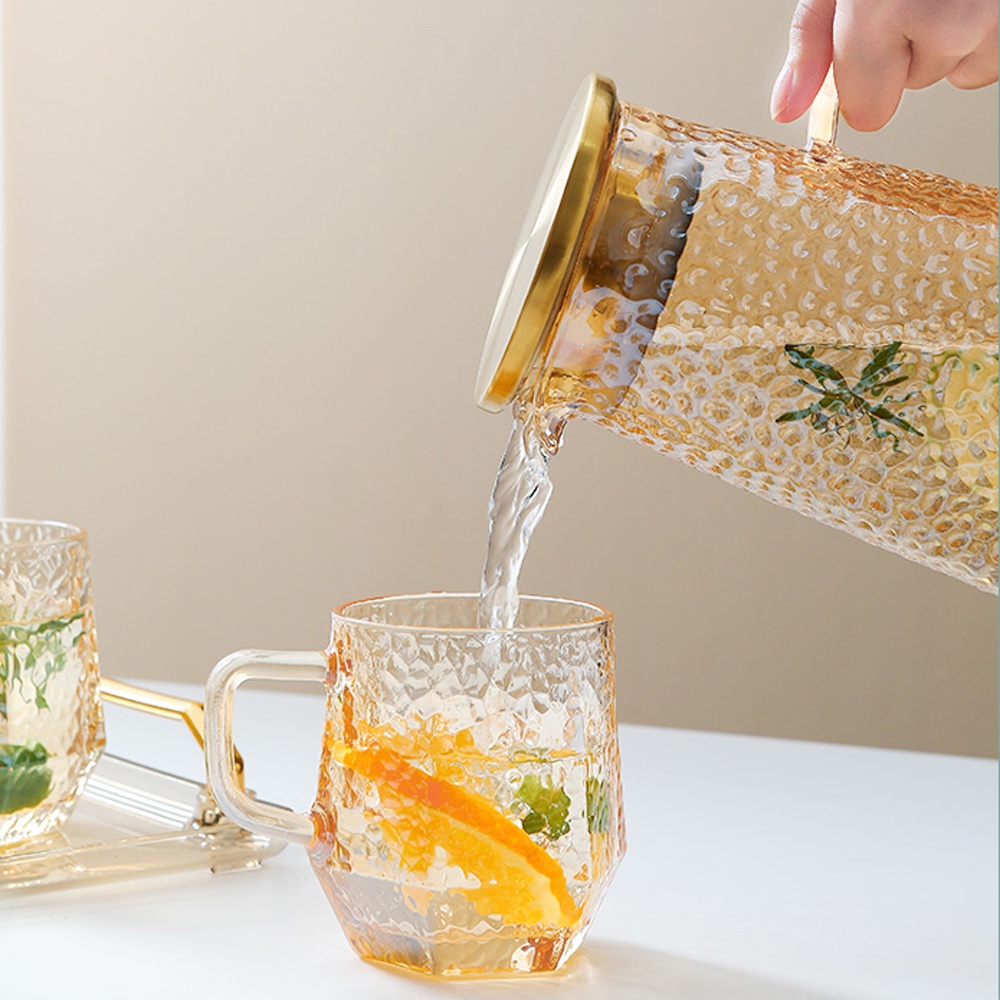 Bình nước thủy tinh, bộ bình nước loe sần 6 cốc kèm khay và giá úp - VS321