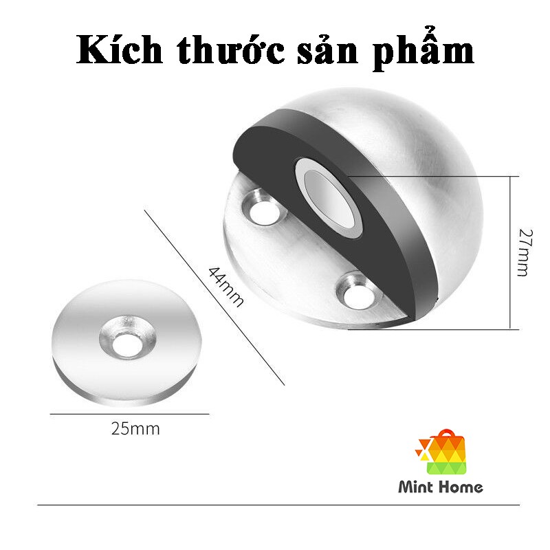 Chặn cửa bán nguyệt inox siêu hít nam châm chống va đập, ồn thông minh cho bé gắn sàn kèm miếng dán tường 3M, đồ ốc vít